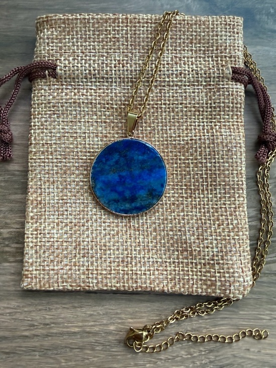 Hand Crafted Jewelry - Genuine Lapis Lazuli Round Pendant Lapis Necklace Minimalist Crystal Necklace